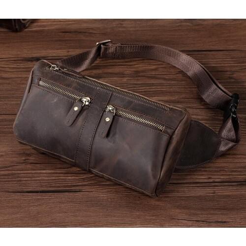 Fashion Original Leather Unisex Crossbody Sling Bag Design Casual Travel Cigarette Case Pouch Fanny Waist Belt Bag Pack 811-49