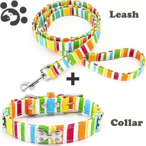 Rainbow Color Dog Collar Leash Set for Small Large Dogs with Crystal Decoration Dog Lead Collar Breakaway for Cats Pug MP0060