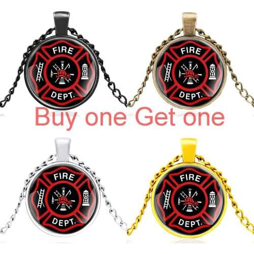 Classic Firemen Design Glass Dome High Quality Pendant Necklace Men Women Fashion Jewelry Accessories Gifts