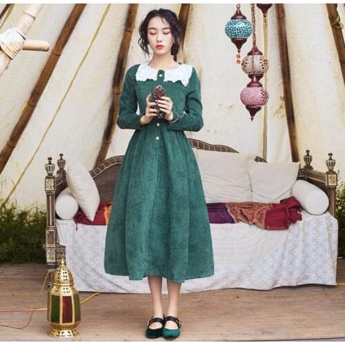 Lolita Dress European Retro Pastoral Style Costume Girl Palace Princess Green Dress