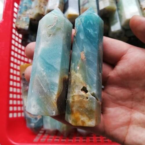 Natural caribbean calcite point healing sky blue crystal tower