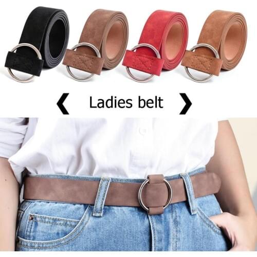 Fashion Women Belt Solid Round Shape Buckle Waist Belt Casual Leather Belts for Pants PU Leather Strap Classic Belt