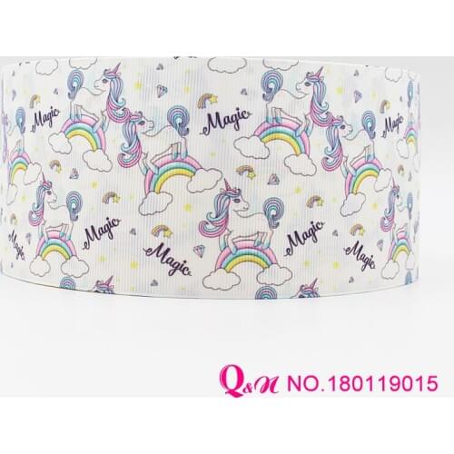 Q&N ribbon 16mm 22mm 25mm 38mm 50mm 75mm unicorn printed grosgrain ribbon webbing 50yards/roll for hair tie free shipping