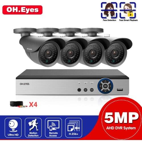 AHD 4CH CCTV System 5mp Video Surveillance DVR with 4PCS 3.6MM 1080P HD Night Vision CCTV Home Security Camera System Kit 2TB