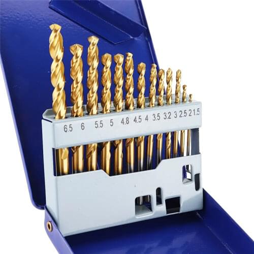 M42 8% High Cobalt Industrial Grade Titanium Coated Twist HSS Drill Bit Set 13Pcs 1.5-6.5mm For 304 Stainless Steel Drilling