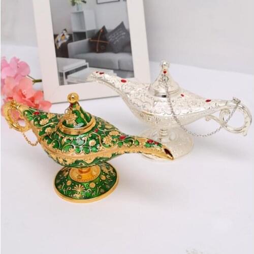 Medium Europeanretro Metal crafts Golden Magic Lamp Pot Retro Wishing Oil Lamp Genie Lamps Incense Burner Home Decoration A40