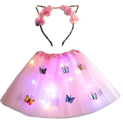 New Glow Light Women Girl Princess Tutu Skirt Clothing Party Headband Crown Cat Fox Anime Costume Cosplay Red Devil Fancy Dress