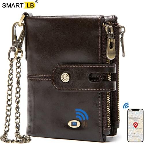 Smart wallet Bluetooth-compatib anti-lost genuine leather men wallets with coin pocket chain zipper walet with card holder Purse