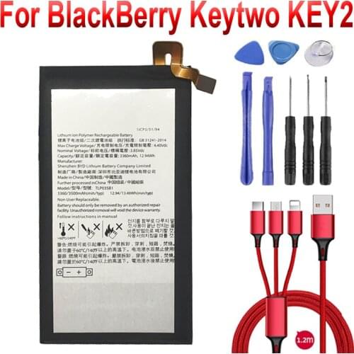 TLP035B1 Replacement Phone Battery for BlackBerry Keytwo KEY2 Smartphone Free tools Stand Holder Stickers