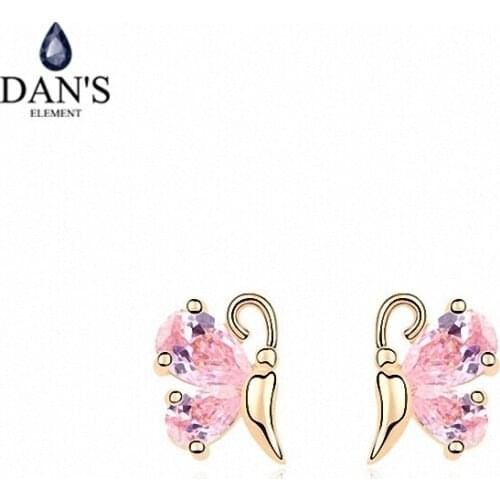 DANS ELEMENT 3 Colors Real Big Brand AAA Zirconia Micro Inlays Stud Earrings for Women Insect 96500pink
