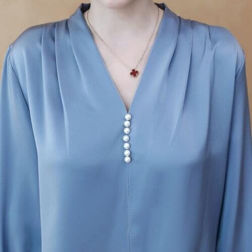 New Arrival Women Spring Summer Style Blouses Shirts lady Casual Long Sleeve V-Neck Beading Decor Busas Tops ZZ0274