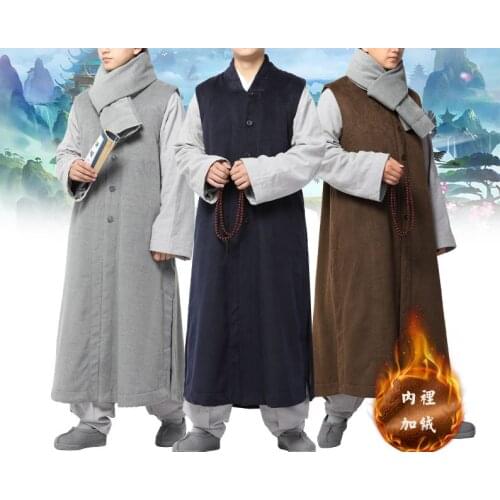 Unisex winter warm buddhism shaolin monk gown lay meditation Qielangua zen buddha prayer clothing vest kung fu suits robe