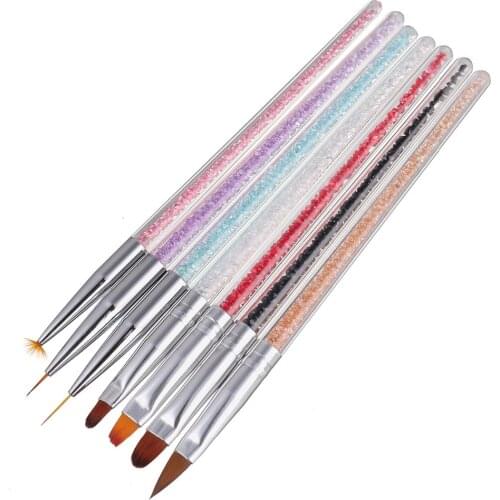 1pc Nail Brush Rhinestone Acrylic Handle Brushes Nail Art Line Pen Flower Painting Pen Fan Brush UV gel Acrylic Brush Nail Tool
