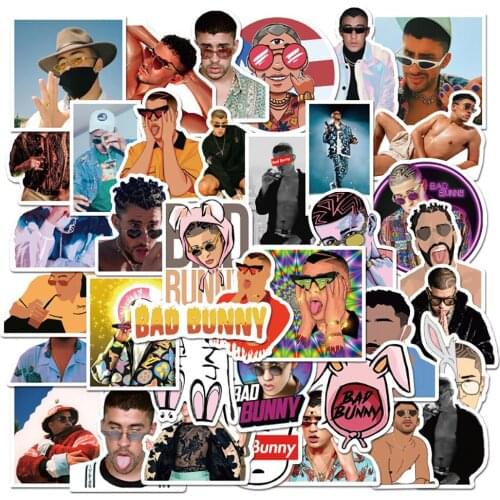 50PCS Puerto Rican singer Bad Bunny Stickers DIY Skateboard Guitar Luggage Motorcycle Classic Sticker Decal Cool for Kid Toy