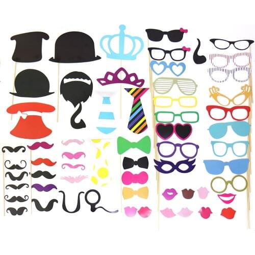 60pcs Photo Booth Props Party Masks Hat Mustache Lip Eye Tie Photobooth Favor Funny Wedding Bachelor Birthday Party Decoration
