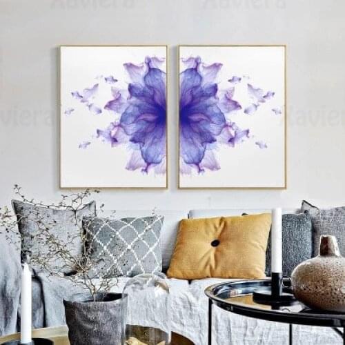 Watercolor Purple Flower Canvas Painting Ink Smudge Living Room Decoration Modern Minimalist Wall Art Corridor Porch Home Decor
