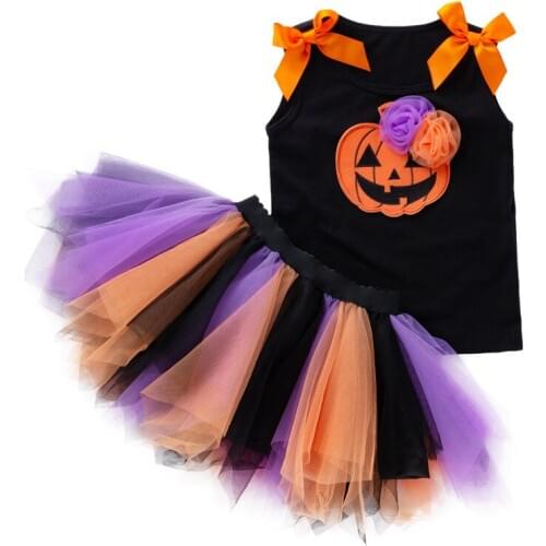 Halloween Baby Clothing Set Sleeveless Tops Pumkin Girls Short Sets Tutu Dress Suit Baby Girls Clothes Two Piece Outfits 2-7Year