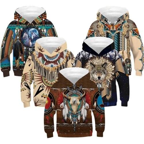 Children Long-Sleeved Sweater Kids New Hooded Animal Clothes Boy Girl Casual Retro Ethnic Style Baby Print Pullover Jacket
