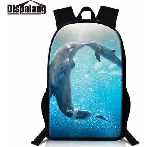 Dispalang Cute Dolphin Print School Backpack for Teen Girls Cool Shark Bookbag Lightweight Back Pack for Children Mochilas boys