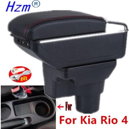 For Kia Rio 4 armrests box Kia Rio 4 X-line 2017 2018 2019 2020 car armrest accessories interior Storage box Retrofit parts USB