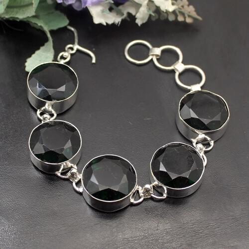 Hermosa Glowing Unique Round Shape GreenTopaz Chain Links Bracelet 8 Inches A79 Free Shipping