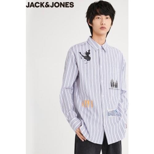 JackJones Mens 100% Cotton Striped Printed Pointed Collar Loose Fit Long-sleeved Shirt | 220305016