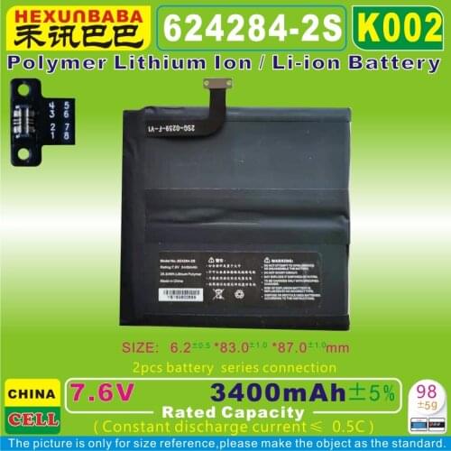 [K002] 7.6V 3400mAh 25.84Wh [624284-2S] Polymer Lithium Ion Battery for GPD Pocket2 Handheld Gaming Laptop,GamePad Tablet PC