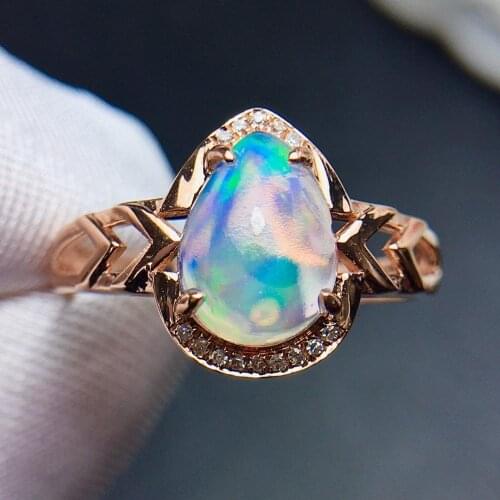 A411 Opal Ring Fine Jewelry Pure 18 K Gold Jewelry 100% Natural 1.4ct Opal Gemstones Diamonds Female Rings for Women Fine Ring