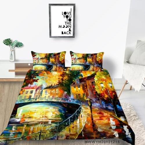 City Scenery Bedding Set Oil Painting Artistic Colorful Duvet Cover Queen King Full Twin Single Double Bed Set For Girls