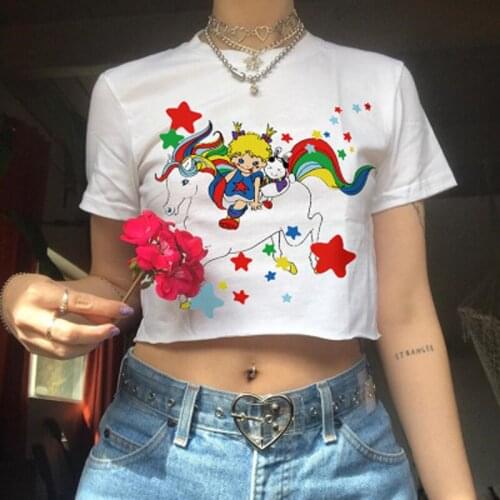 Summer Fashion Women T-Shirts Top Girls Ladies Short Sleeve Embroidery T-shirt Slim Undershirt Clubwear Printed Cartoon Pattern