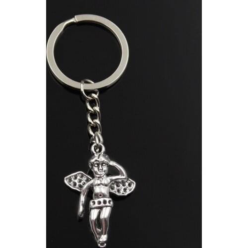 Fashion Keychain 37x25x9mm 3D Cupid love angel silver color pendants DIY Men Jewelry Car Key Chain Ring Holder Souvenir For Gift