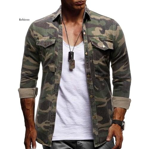 Jacket Men New Style Casual Mens Lapel Camouflage Single-Breasted Loose Sport Long Sleeve Mens Denim Jacket