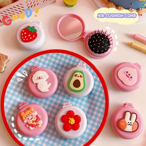 W&G Korea Kawaii Hair Accessories Set Girls Mirror With Air Cushion Comb Cartoon Massage Comb Portable Air Cushion Mirror