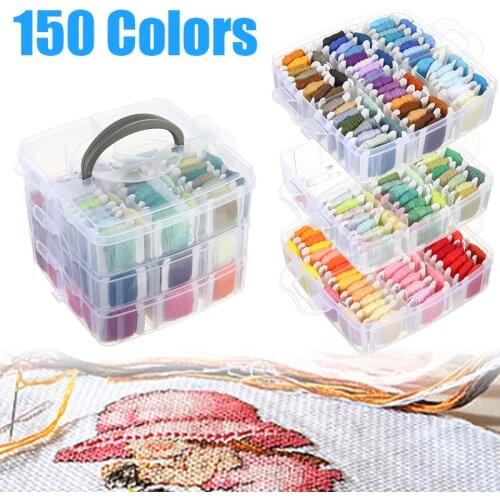 150 Colors Embroidery Thread Boxed Set Craft Thread Set Bobbin Cross Stitch Storage Holder Boxes 16x16x12cm