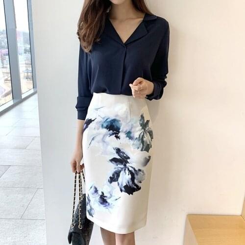 2019 New Women OL Printing Skirt,High Waist Skirt,Buttocks Fit Well Half One Pace Skirt,Formal Wedding Evening Party