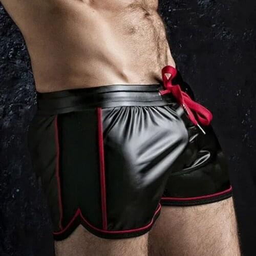 New Mens Sports Faux Leather Cycling Shorts Men Fashion Sexy High Quality Short Muscle Mens Running Fitness Shorts Man Clothing