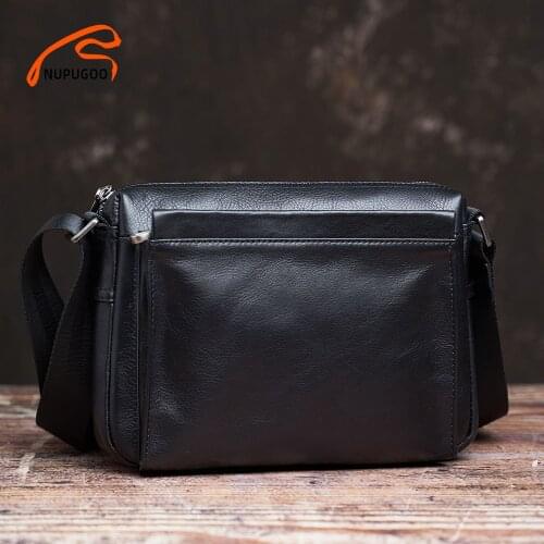 NUPUGOO Casual Mens Shoulder Bag Genuine Leather Fashion Trend Messenger Original Small Crossbody Zipper Bag For 9.7 Inch Ipad