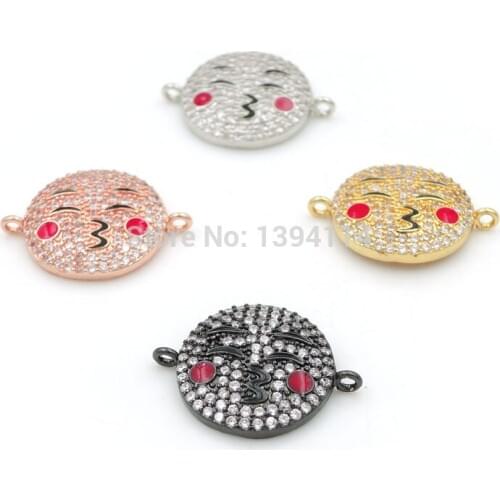 20*16*3mm Micro Pave Clear CZ Kiss Expression Connectors With Enamelling Fit For Men And Women Making Bracelets Jewelry