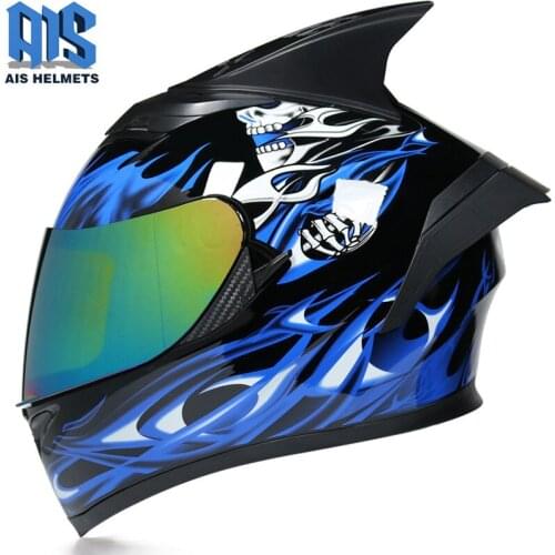 Dual Lens Motorcycle Racing Helmet Casco Moto Face Protectors Street Bike Dirt Bike Helmet Full Face Off Road Horns High Quality