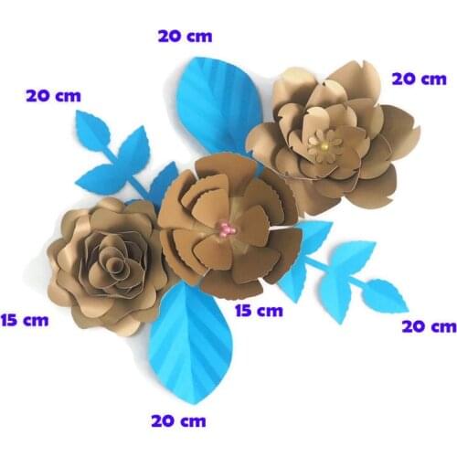 DIY Giant Paper Flowers Artificial Rose Fleurs Artificielles Backdrop 3pcs+ 4 Leave Wedding Party Decor Nursery Gold