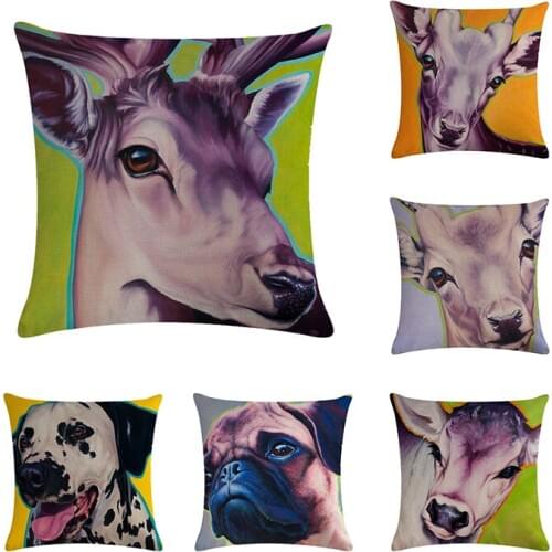 Cute Pet Dog Dalmatian Pattern Linen Pillow Case Cow Deer Cushion Cover Home Sofa Square Pillow Cover 45x45cm ZY263