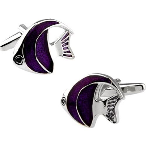 Trendy Animal Series Cufflinks Purple Blue Black Lacquer Sea Fish Cuff Links Casual Business Mens Accessories Gifts Men Jewelry