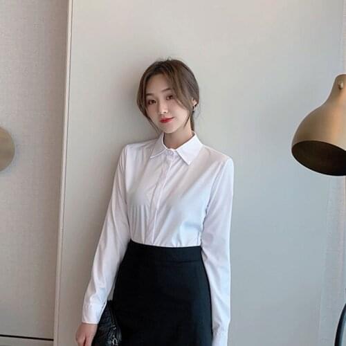 Fushuaige shirts New womens simple concealed button long sleeve white top chiffon shirts