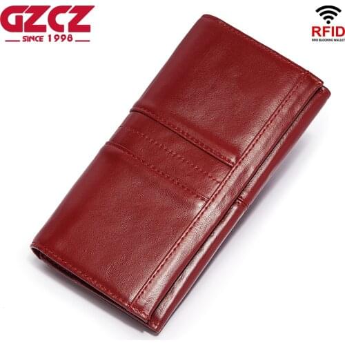 GZCZ 100% Genuine Leather Women Wallet Female Coin Purse Fashion Portomonee Clutch Money Bag Lady Handy Long Pocket Girls
