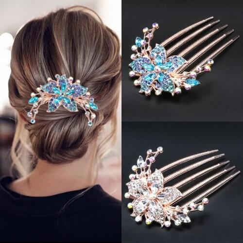 Vintage women hair jewelry alloy crystal Wedding Flower Hair Combs Hair Accessories for Bridal Ornaments 2021 Headpiece