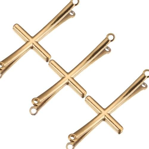 10pcs Lot Gold Stainless Steel Cross Charm Pendant Connector for Bracelet Necklace DIYJewelry Making Supplies Wholesale Items
