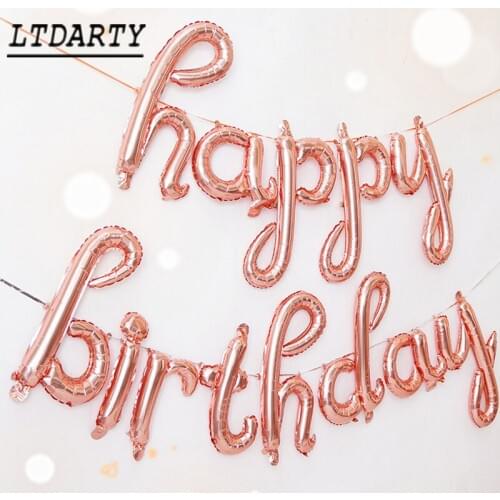 18inch rose gold and silver happy birthday alphabet balloon lowercase letters handwritten style alphabet balloon birthday party
