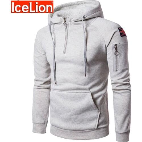 IceLion 2021 Hoodies Men Winter Fleece Hooded Sweatshirt Fashion Solid Zipper Pullover Mens Loose Sportswear Hip Hop Tracksuit