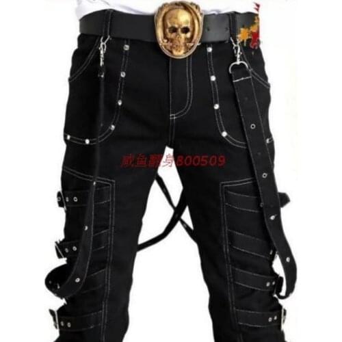 27-40 2021 Men clothing GD Hair Stylist fashion Gothic rend punk gothic horn non-mainstream Bib pants plus size singer costumes