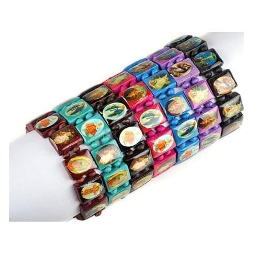 30pcs/lot mix colors Saints Jesus Religious Wood Catholic Icon Bracelet free shipping
